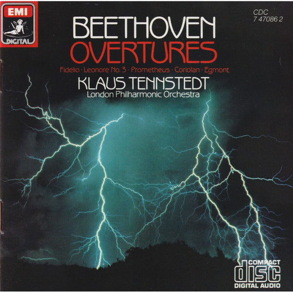 Overtures: Fidelio; Leonore No. 3; Prometheus; Coriolan; Egmont by Ludwig van Beethoven, London Philharmonic Orchestra, Klaus Tennstedt - CD Album Cover