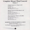 Mozart Complete Wind Concerti Volume 1 by Wolfgang Amadeus Mozart, Orchestra Of The Old Fairfield Academy - CD Back Cover
