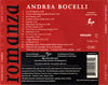 Romanza by Andrea Bocelli - CD Back Cover