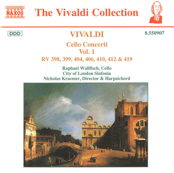 Cello Concerti Vol. 1 - RV 398, 399, 404, 406, 410, 412 & 419 by Antonio Vivaldi, Raphael Wallfisch, City Of London Sinfonia, Nicholas Kraemer - CD Album Cover