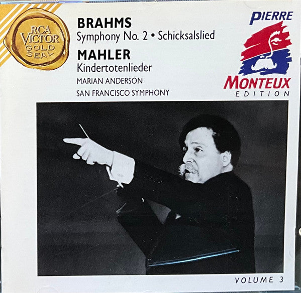 Symphony No. 2 / Schicksalslied / Kindertotenlieder by Johannes Brahms, Gustav Mahler, Pierre Monteux - CD Album Cover