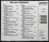 Baroque Highlights by Various - CD Back Cover